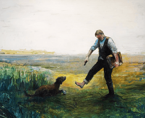 Finsk målare skjuter sig själv i foten, olja på duk 2010
